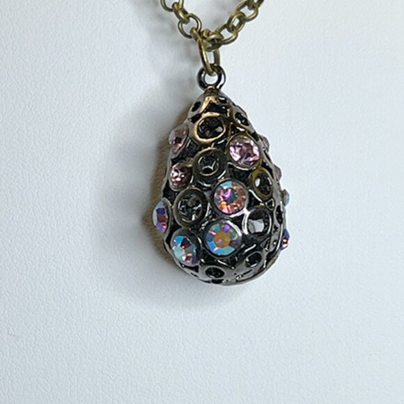Rhinestone Multicolored Crystal Teardrop Brass Pendant | Necklace - Picture 2 of 4